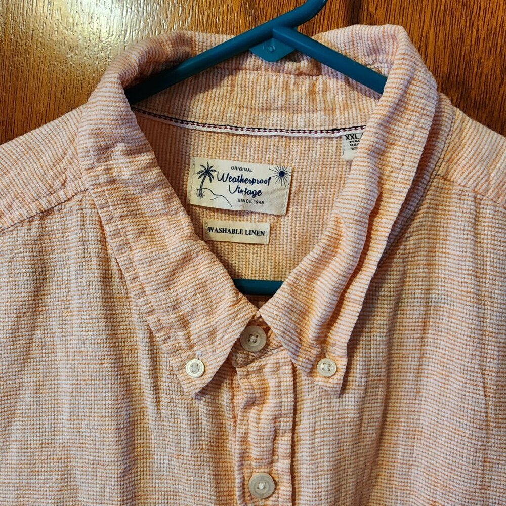 Men's 2XL Weatherproof Vintage Peach Linen Blend Short Sleeve Button Down Shirt